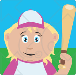 Clipart Illustration of a Blond Caucasian Girl Batting During A Baseball Game