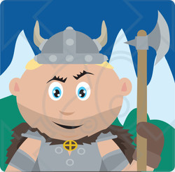 Clipart Illustration of a Caucasian Viking Guard Man Holding An Ax