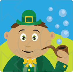 Clipart Illustration of a Latin American St Patrick's Day Leprechaun Boy Smoking A Tobacco Pipe