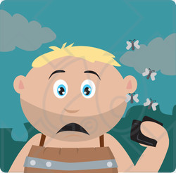 Clipart Illustration of a Caucasian Boy Holding A Wallet And Being Surrounded By A Swarm Of Moths