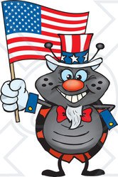 Clipart Illustration of a Patriotic Uncle Sam Beetle Waving An American Flag On Independence Day