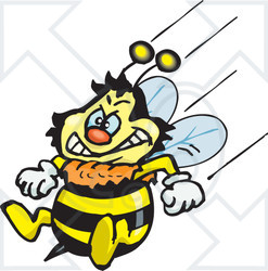 Clipart Illustration of a Honey Bee Character Flying With His Stinger At The Ready
