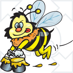 Clipart Illustration of a Honey Bee Character Carrying Pails Of Honey