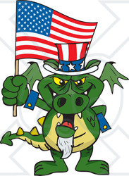 Clipart Illustration of a Patriotic Uncle Sam Dragon Waving An American Flag On Independence Day