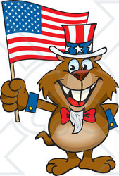 Clipart Illustration of a Patriotic Uncle Sam Gopher Waving An American Flag On Independence Day