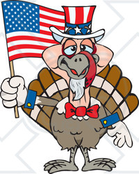 Clipart Illustration of a Patriotic Uncle Sam Turkey Waving An American Flag On Independence Day