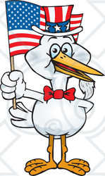 Clipart Illustration of a Patriotic Uncle Sam Stork Waving An American Flag On Independence Day