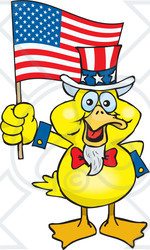 Clipart Illustration of a Patriotic Uncle Sam Duck Waving An American Flag On Independence Day