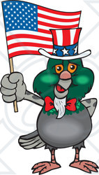 Clipart Illustration of a Patriotic Uncle Sam Pigeon Waving An American Flag On Independence Day