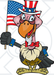 Clipart Illustration of a Patriotic Uncle Sam Vulture Waving An American Flag On Independence Day