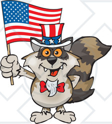 Clipart Illustration of a Patriotic Uncle Sam Raccoon Waving An American Flag On Independence Day