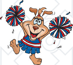 Clipart Illustration of a Cheerleader Sparkette Dog Character Waving Pom Poms
