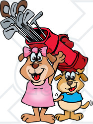 Clipart Illustration of a Boy And Girl Dog Carrying Golf Clubs