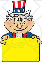 Clipart Illustration of an American Uncle Sam Holding A Blank Yellow Sign