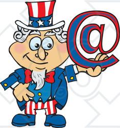 Clipart Illustration of an American Uncle Sam Holding An Arobase At Email Symbol