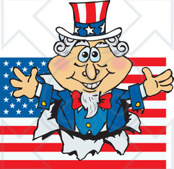 Clipart Illustration of an American Uncle Sam Bursting Through A Flag
