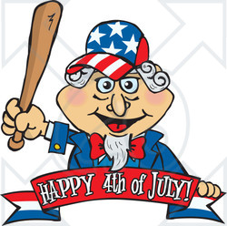 Clipart Illustration of an American Uncle Sam Holding A Wooden Baseball Bat