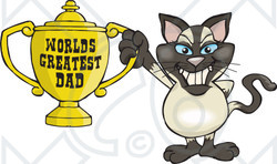 Royalty-free (RF) Clipart Illustration of a Siamese Cat Character Holding A Golden Worlds Greatest Dad Trophy