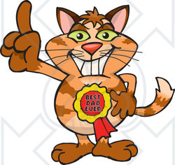 Royalty-free (RF) Clipart Illustration of a Ginger Cat Character Wearing A Best Dad Ever Ribbon