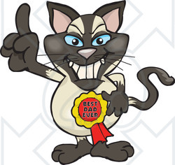 Royalty-free (RF) Clipart Illustration of a Siamese Cat Character Wearing A Best Dad Ever Ribbon