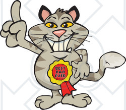 Royalty-free (RF) Clipart Illustration of a Brown Cat Character Wearing A Best Dad Ever Ribbon