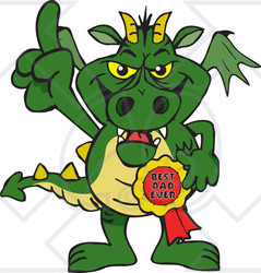 Royalty-free (RF) Clipart Illustration of a Dragon Character Wearing A Best Dad Ever Ribbon