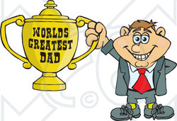 Royalty-free (RF) Clipart Illustration of a Caucasian Man Character Holding A Golden Worlds Greatest Dad Trophy
