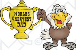 Royalty-free (RF) Clipart Illustration of a Bald Eagle Bird Character Holding A Golden Worlds Greatest Dad Trophy