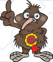 Royalty-free (RF) Clipart Illustration of a Kiwi Bird Character Wearing A Best Dad Ever Ribbon