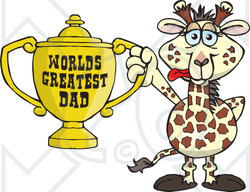 Royalty-free (RF) Clipart Illustration of a Giraffe Character Holding A Golden Worlds Greatest Dad Trophy