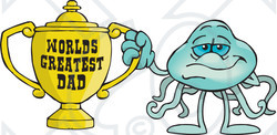 Royalty-free (RF) Clipart Illustration of a Jellyfish Character Holding A Golden Worlds Greatest Dad Trophy