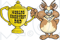 Royalty-free (RF) Clipart Illustration of a Guinea Pig Character Holding A Golden Worlds Greatest Dad Trophy