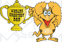 Royalty-free (RF) Clipart Illustration of a Frilled Lizard Character Holding A Golden Worlds Greatest Dad Trophy