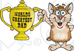 Royalty-free (RF) Clipart Illustration of a Hamster Character Holding A Golden Worlds Greatest Dad Trophy
