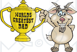 Royalty-free (RF) Clipart Illustration of a Goat Character Holding A Golden Worlds Greatest Dad Trophy