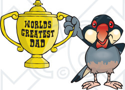 Royalty-free (RF) Clipart Illustration of a Java Finch Bird Character Holding A Golden Worlds Greatest Dad Trophy