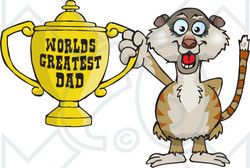 Royalty-free (RF) Clipart Illustration of a Meerkat Character Holding A Golden Worlds Greatest Dad Trophy