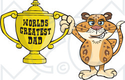 Royalty-free (RF) Clipart Illustration of a Leopard Wildcat Character Holding A Golden Worlds Greatest Dad Trophy