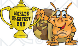 Royalty-free (RF) Clipart Illustration of a Snail Character Holding A Golden Worlds Greatest Dad Trophy