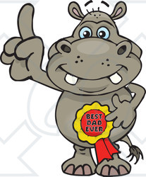 Royalty-free (RF) Clipart Illustration of a Hippo Character Wearing A Best Dad Ever Ribbon