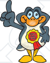 Royalty-free (RF) Clipart Illustration of a Penguin Character Wearing A Best Dad Ever Ribbon