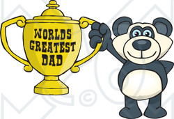 Royalty-free (RF) Clipart Illustration of a Panda Bear Character Holding A Golden Worlds Greatest Dad Trophy
