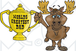 Royalty-free (RF) Clipart Illustration of a Moose Character Holding A Golden Worlds Greatest Dad Trophy