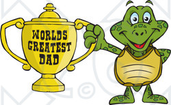 Royalty-free (RF) Clipart Illustration of a Tortoise Character Holding A Golden Worlds Greatest Dad Trophy