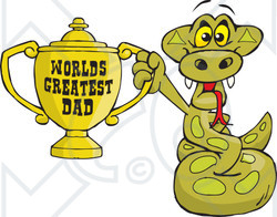 Royalty-free (RF) Clipart Illustration of a Python Snake Character Holding A Golden Worlds Greatest Dad Trophy