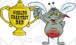 Royalty-free (RF) Clipart Illustration of a Mozzie Mosquito Character Holding A Golden Worlds Greatest Dad Trophy