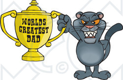 Royalty-free (RF) Clipart Illustration of a Panther Wildcat Character Holding A Golden Worlds Greatest Dad Trophy