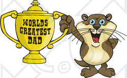 Royalty-free (RF) Clipart Illustration of an Otter Character Holding A Golden Worlds Greatest Dad Trophy