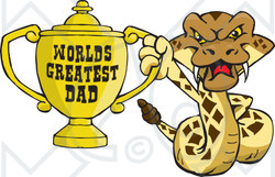 Royalty-free (RF) Clipart Illustration of a Rattlesnake Character Holding A Golden Worlds Greatest Dad Trophy
