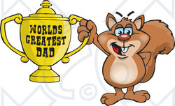 Royalty-free (RF) Clipart Illustration of a Squirrel Character Holding A Golden Worlds Greatest Dad Trophy